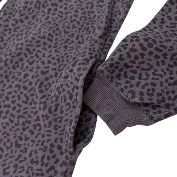Fabletics Fleece Hooded Onesie Jumpsuit Womens Small Purple Black Leopard Print - Picture 5 of 11